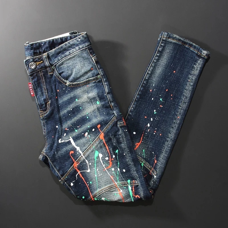 Street Fashion Men Jeans Retro Washed Blue Elastic Slim Fit Painted Ripped Jeans Spliced Designer Hip Hop Biker Pants Hombre
Street Fashion Men Jeans Retro Washed Blue Elastic Slim Fit Painted Ripped Jeans Spliced Designer Hip Hop Biker Pants Hombre