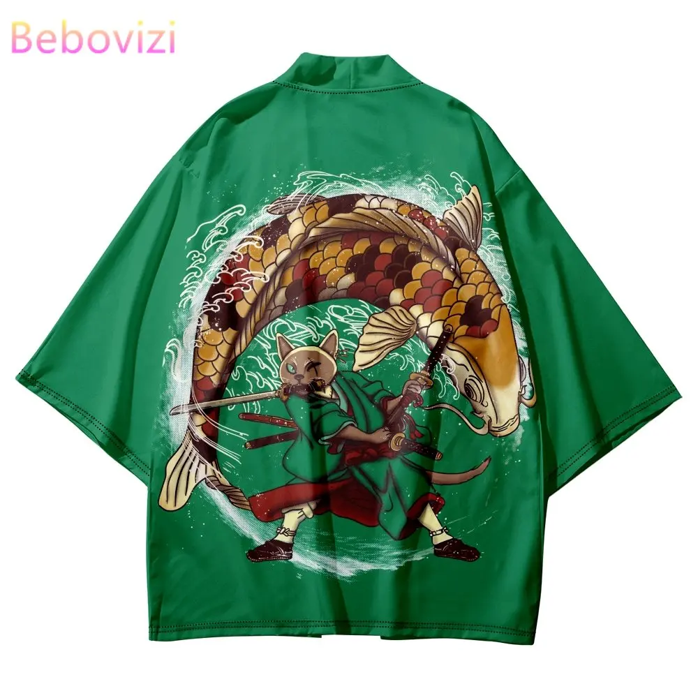 Кимоно для мужчин и женщин с японским принтом кошки и карпа, зеленое традиционное пляжное кимоно хаори в стиле Харадзюку, 5XL, 6XL, 2023 
Кимоно для мужчин и женщин с японским принтом кошки и карпа, зеленое традиционное пляжное кимоно хаори в стиле Харадзюку, 5XL, 6XL, 2023