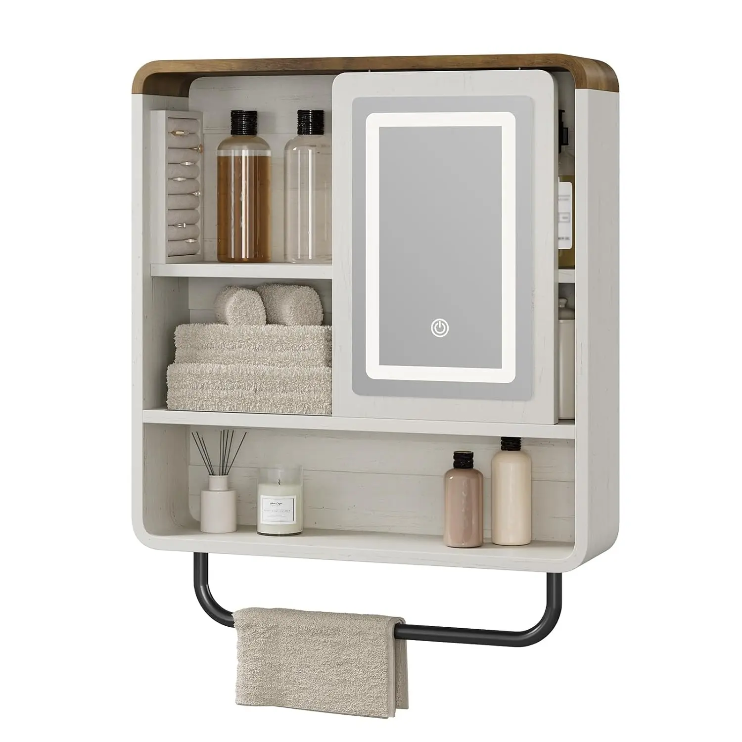 Bathroom Wall Cabinet Sliding Mirror Door Lights Towel Bar Jewelry Holder Laundry Living Room Storage White Customized
Bathroom Wall Cabinet Sliding Mirror Door Lights Towel Bar Jewelry Holder Laundry Living Room Storage White Customized