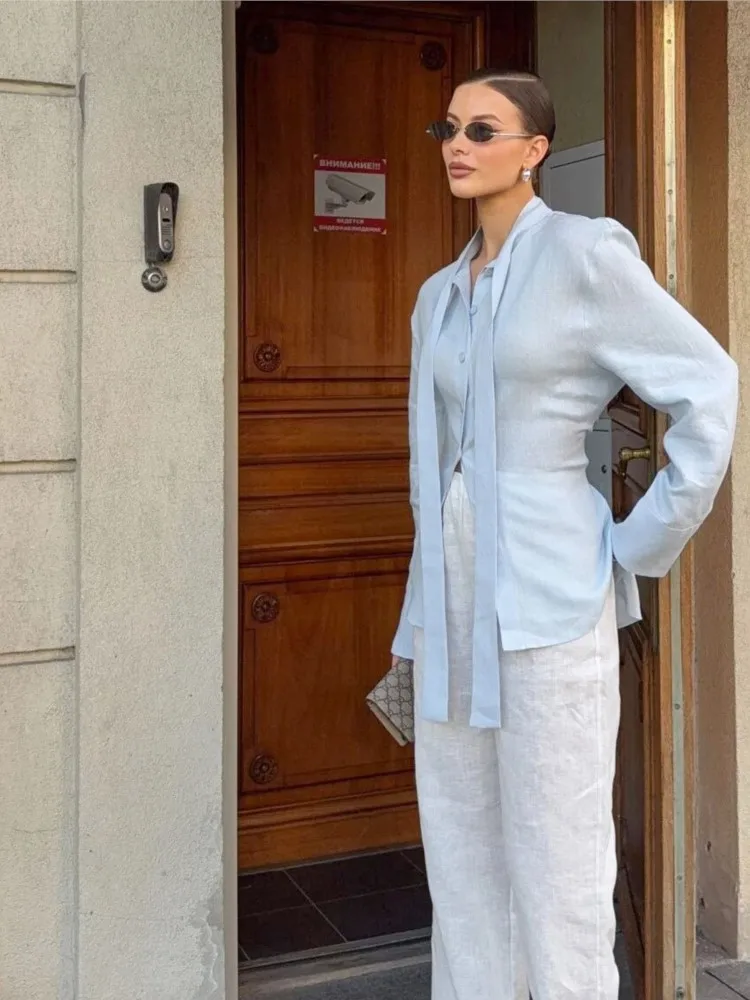 Women's Clothes Lace-up Slim Shirts Solid Color Long Sleeves Blouses Simple Style All-match Comfortable Loose Temperament Trendy
Women's Clothes Lace-up Slim Shirts Solid Color Long Sleeves Blouses Simple Style All-match Comfortable Loose Temperament Trendy