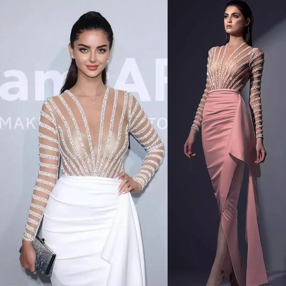 Sexy See-through Evening Dresses Women Elegant Stripe Long Sleeves Formal Party Dress Leg Split Eye-catching Glittery Gala Robe
Sexy See-through Evening Dresses Women Elegant Stripe Long Sleeves Formal Party Dress Leg Split Eye-catching Glittery Gala Robe