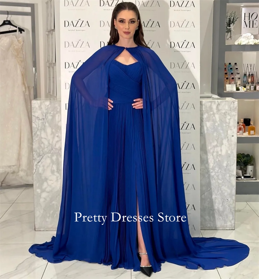 Fashion Style Chiffon Blue Vintage Pleated A-Line Evening Dresses with Cape Customized Formal Prom Growns Party Women Bride
Fashion Style Chiffon Blue Vintage Pleated A-Line Evening Dresses with Cape Customized Formal Prom Growns Party Women Bride