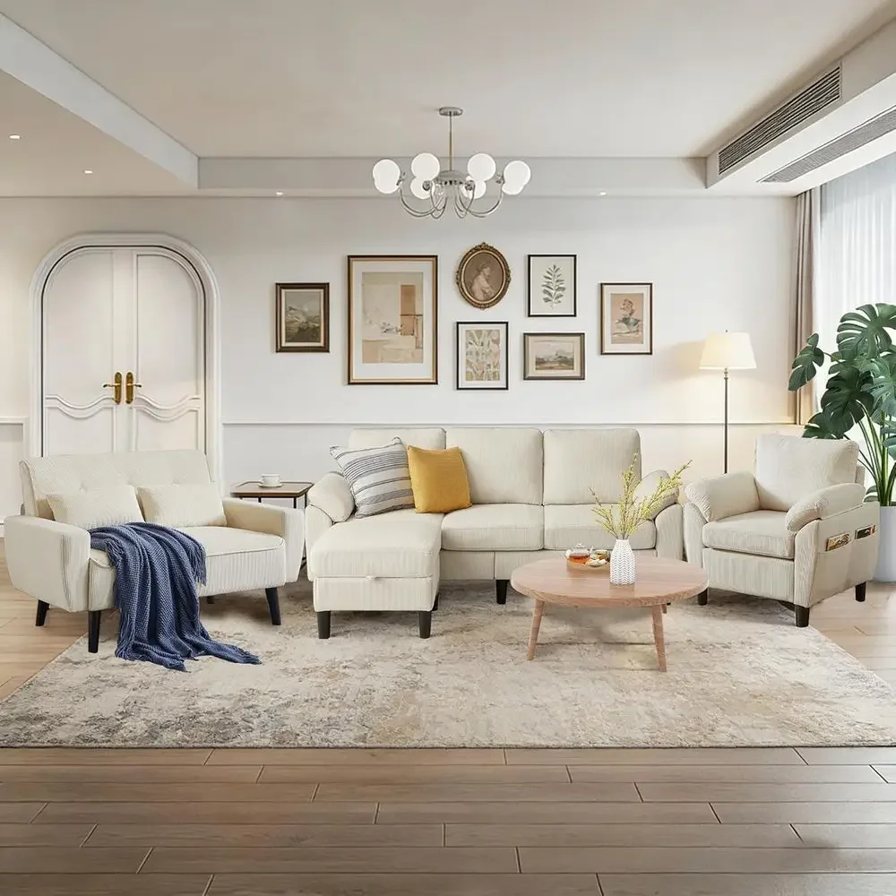 4 Piece ern Corduroy Living Room Soa Set, L Shape Sectional Couch with Storage Ottoman, Loveseat & Single Chair with Side Storag
4 Piece ern Corduroy Living Room Soa Set, L Shape Sectional Couch with Storage Ottoman, Loveseat & Single Chair with Side Storag