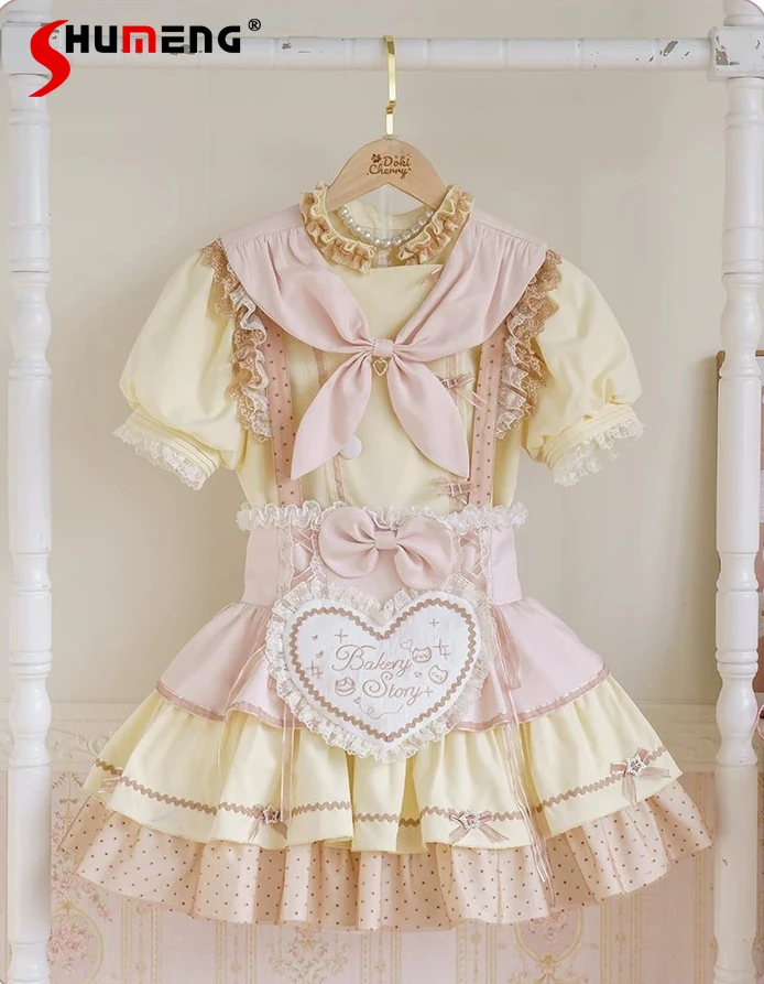 Original Japanese Lolita Skirt Set Spring and Summer New Sweet Girl's Cute Bow Short-sleeved Top Strap Skirt 2-piece Cos Outfit
Original Japanese Lolita Skirt Set Spring and Summer New Sweet Girl's Cute Bow Short-sleeved Top Strap Skirt 2-piece Cos Outfit