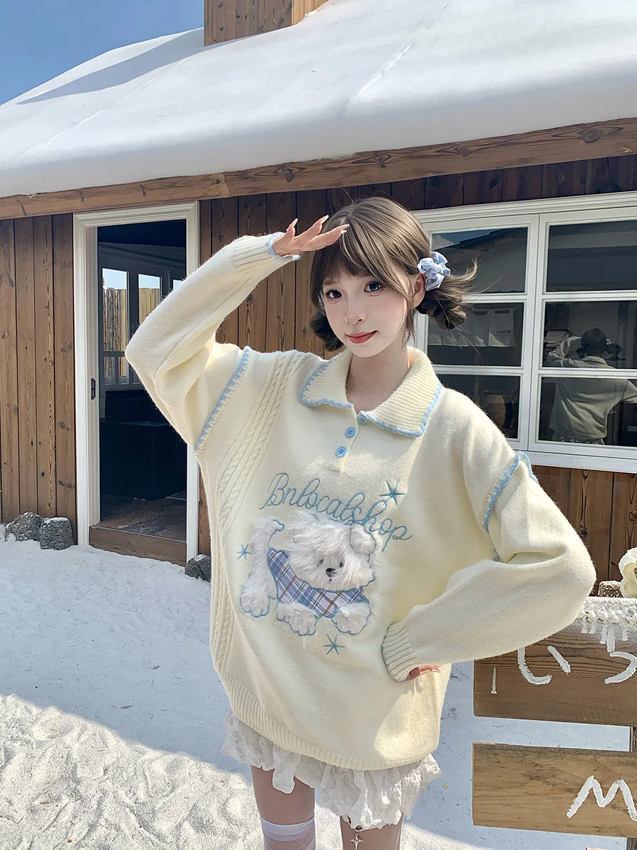 Cute Sweet Sle Knitted Plu Dog Collar Sweater Couple Casual Aosphere Top Women's Loose Fit Long Sve Ne Sweater
Cute Sweet Sle Knitted Plu Dog Collar Sweater Couple Casual Aosphere Top Women's Loose Fit Long Sve Ne Sweater