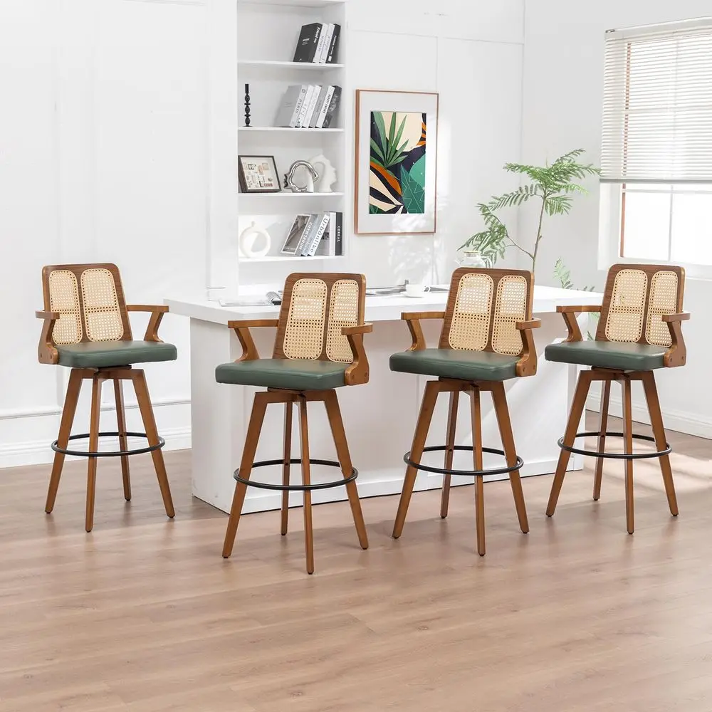 Stools Set of 4 30 inch Swivel Rattan bar Stools with Cane Back, Curved Arms, holstered Seat, Adjustable Bamboo Legs, Kitchen
Stools Set of 4 30 inch Swivel Rattan bar Stools with Cane Back, Curved Arms, holstered Seat, Adjustable Bamboo Legs, Kitchen
