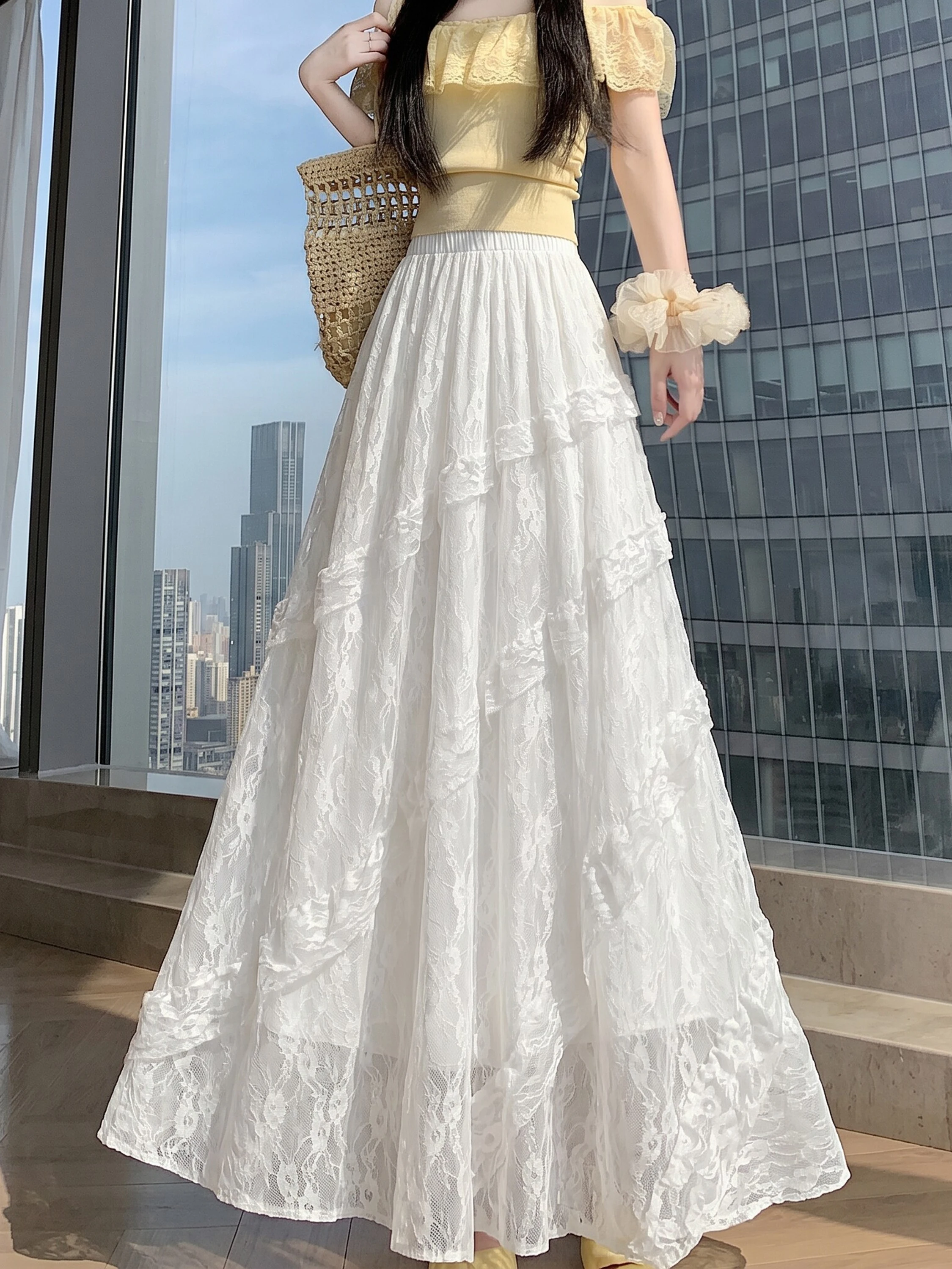 White Asymmetrical Lace Tulle Pleated Skirt Women's High Waist Slim A-Line Cake Skirt Wide Umbrella Skirt Summer
White Asymmetrical Lace Tulle Pleated Skirt Women's High Waist Slim A-Line Cake Skirt Wide Umbrella Skirt Summer