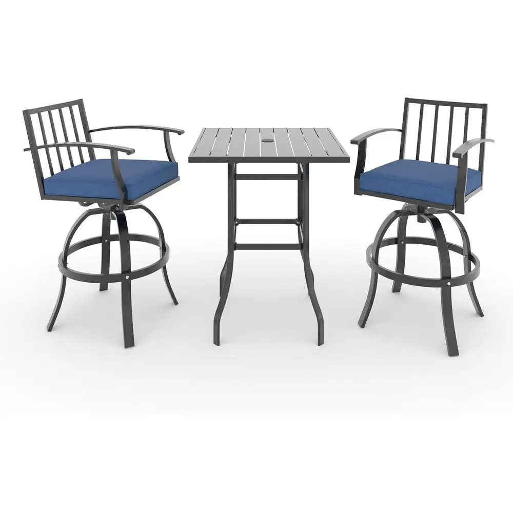 All-Weather Metal Outdoor Swivel Bar Stools Set with High Top Patio Table and 2 Chairs, Navy Blue
All-Weather Metal Outdoor Swivel Bar Stools Set with High Top Patio Table and 2 Chairs, Navy Blue