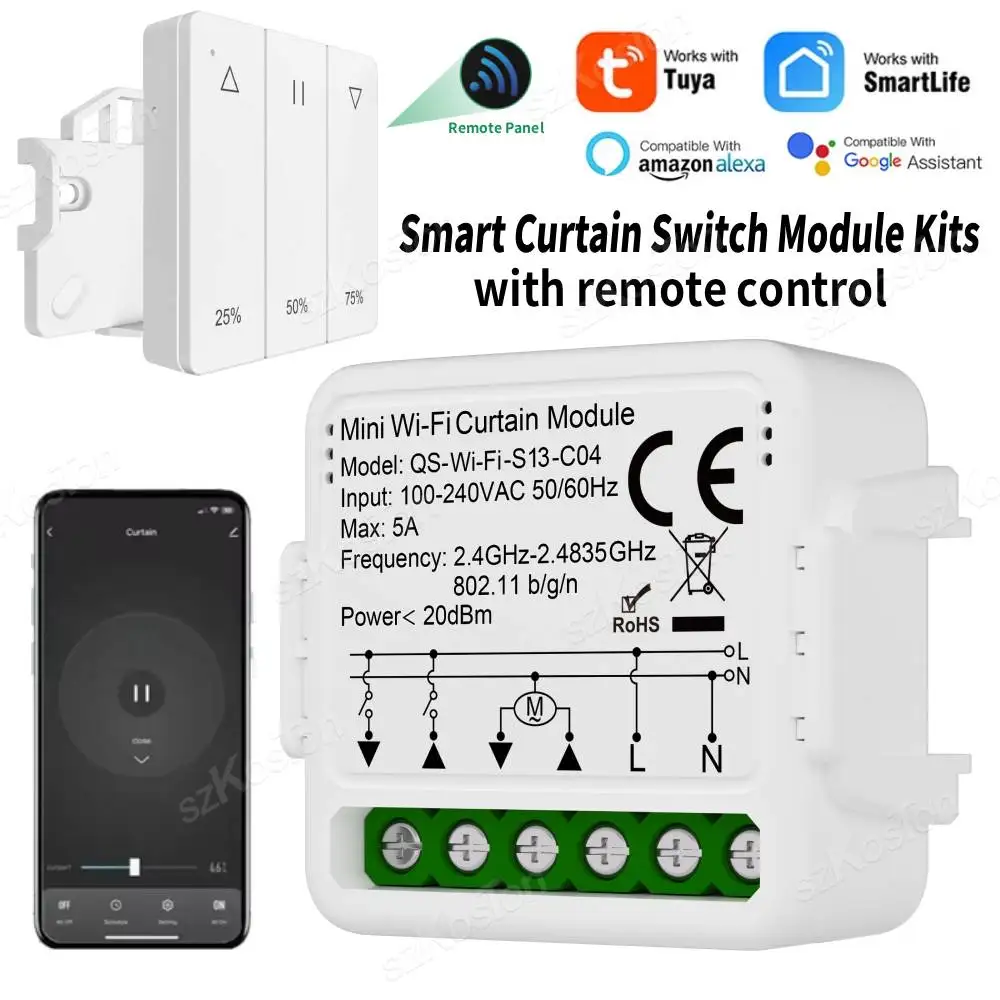 Tuya WiFi Smart Curtain Switch Module Blinds Roller Shutters Controller with Remote Control Remote Panel for Alexa Google Home