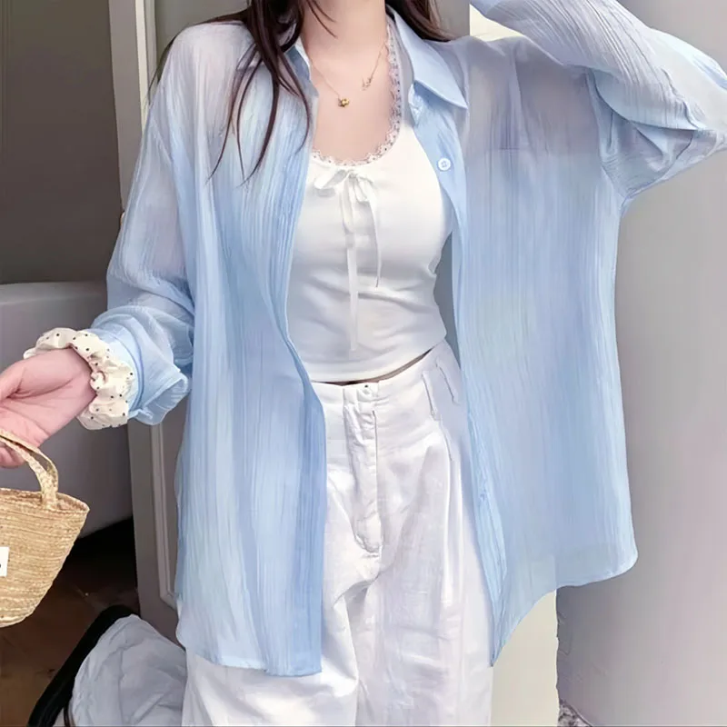 Summer Lightweight White Chiffon Blouse Female Korean Soft Loose Long Sleeve Sun Protection Shirts Sheer Beach Cardigans Shirt
Summer Lightweight White Chiffon Blouse Female Korean Soft Loose Long Sleeve Sun Protection Shirts Sheer Beach Cardigans Shirt