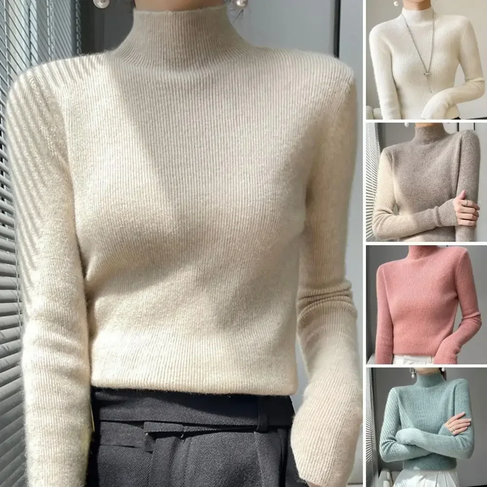 Solid Color Knitting Top Women's Ribbed Trim Knit Sweater Slim Fit Half High Collar Top for Daily Wear Solid Color Top
Solid Color Knitting Top Women's Ribbed Trim Knit Sweater Slim Fit Half High Collar Top for Daily Wear Solid Color Top