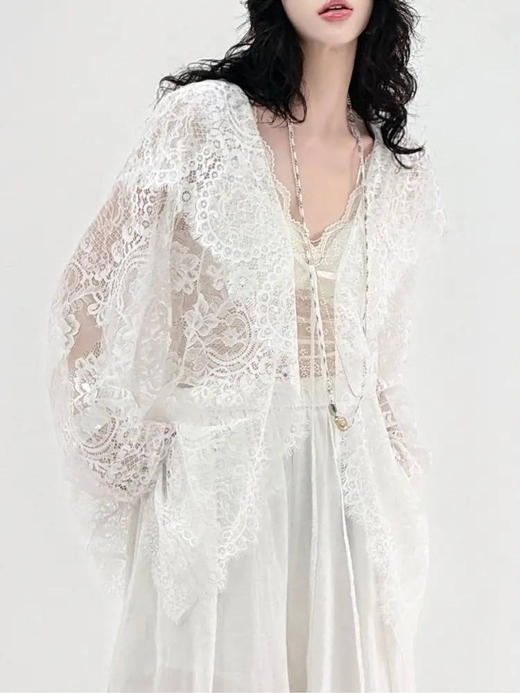 White lace blouse women's summer lace blouse wearing thin hollow cardigan women coat long coat women
White lace blouse women's summer lace blouse wearing thin hollow cardigan women coat long coat women