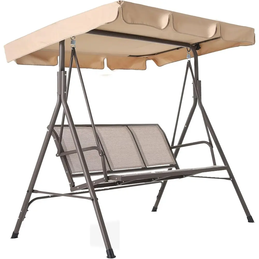 Трехместные уличные качели из стали с сиденьями из текстиля бежевого цвета
Трехместные уличные качели из стали с сиденьями из текстиля бежевого цвета