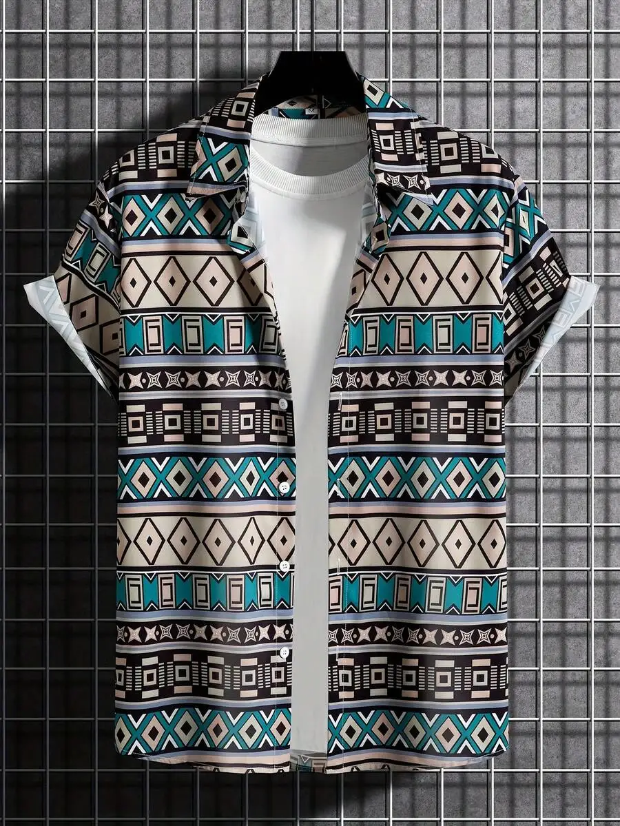 Mens Casual Hawaiian Shirt With Geometric Pattern Short Sleeve Summer Top
Mens Casual Hawaiian Shirt With Geometric Pattern Short Sleeve Summer Top