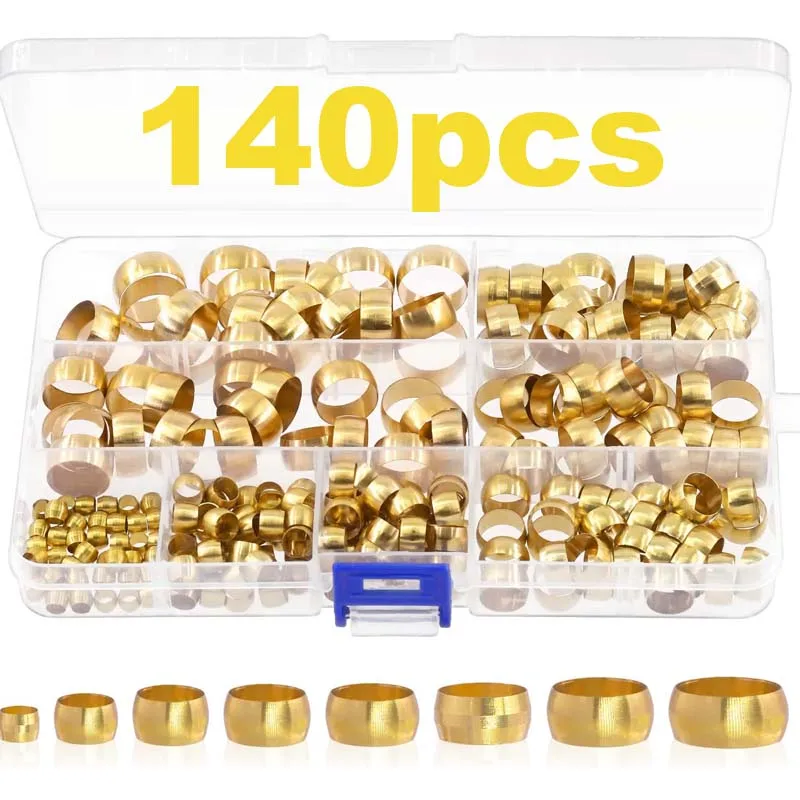 140PCS Brass Compression Sleeves Ferrules kit for Tube OD 1/2" 3/8" 5/16" 1/4" 3/16" 1/8", 6 Sizes
140PCS Brass Compression Sleeves Ferrules kit for Tube OD 1/2" 3/8" 5/16" 1/4" 3/16" 1/8", 6 Sizes