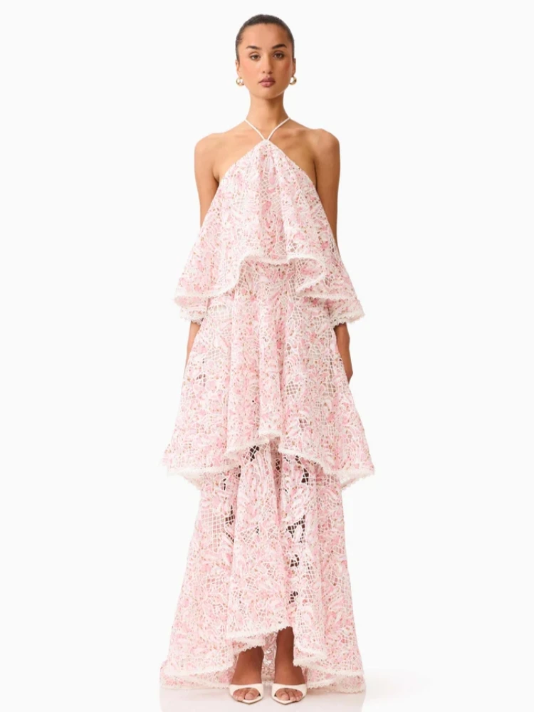 Sexy Halter Neck Tiered Ruffle Flower Long Dress Women Sleeveless Backless Floral Ruffles A-line Dresses Evening Party Cocktail
Sexy Halter Neck Tiered Ruffle Flower Long Dress Women Sleeveless Backless Floral Ruffles A-line Dresses Evening Party Cocktail