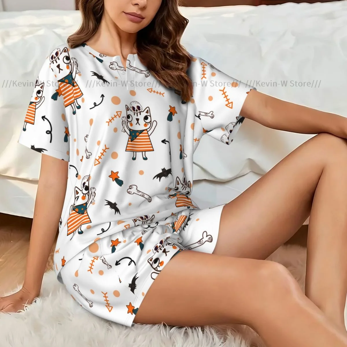 Женский пижамный комплект, летний женский костюм с короткими рукавами и котом, летучая мышь, звезда, череп, домашняя одежда
Женский пижамный комплект, летний женский костюм с короткими рукавами и котом, летучая мышь, звезда, череп, домашняя одежда