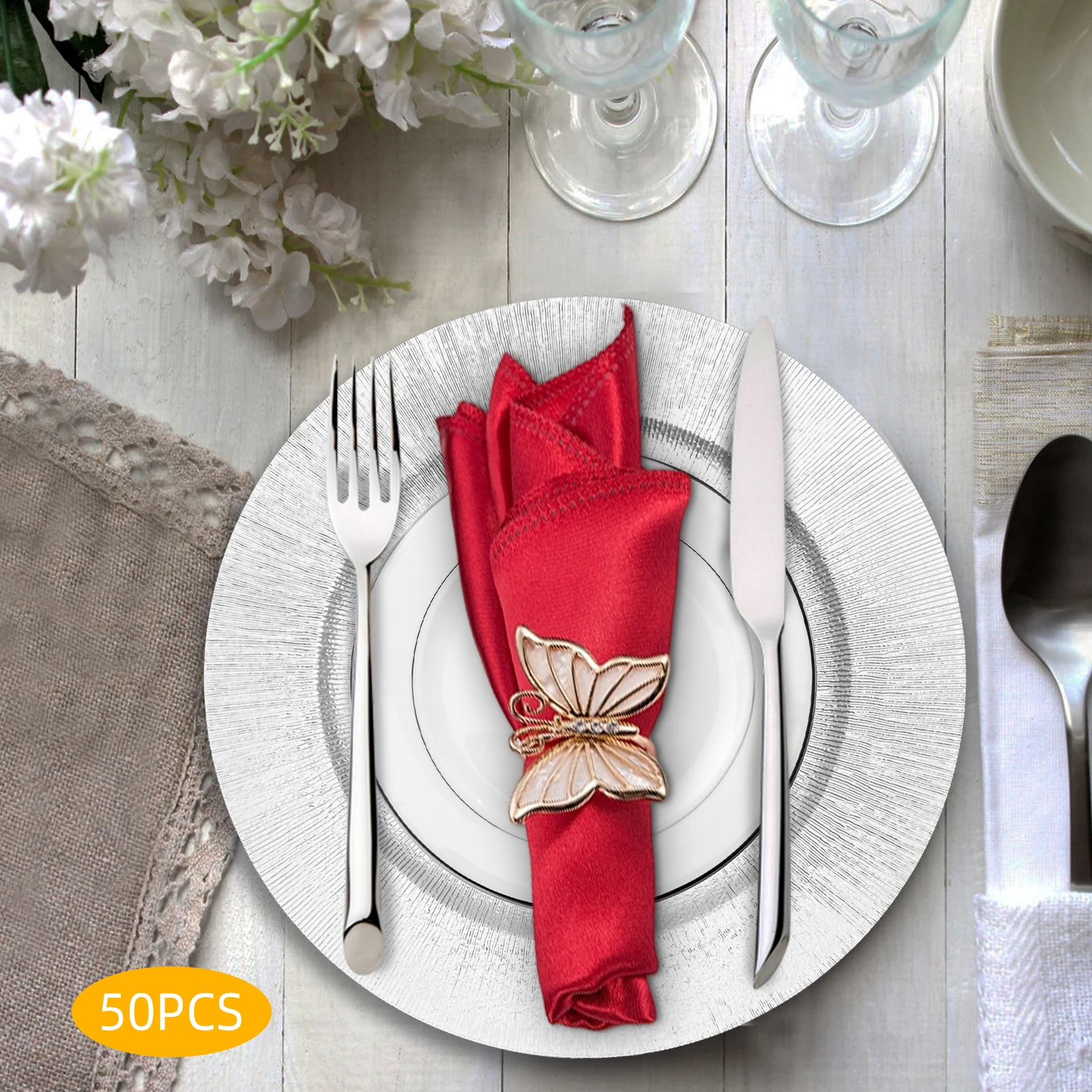 50Pcs Round Charger Plates Set, 12.99*0.79in Reusable Serving Plates with Sunken Bottom for Birthday Parties, Holidays, Weddings
50Pcs Round Charger Plates Set, 12.99*0.79in Reusable Serving Plates with Sunken Bottom for Birthday Parties, Holidays, Weddings