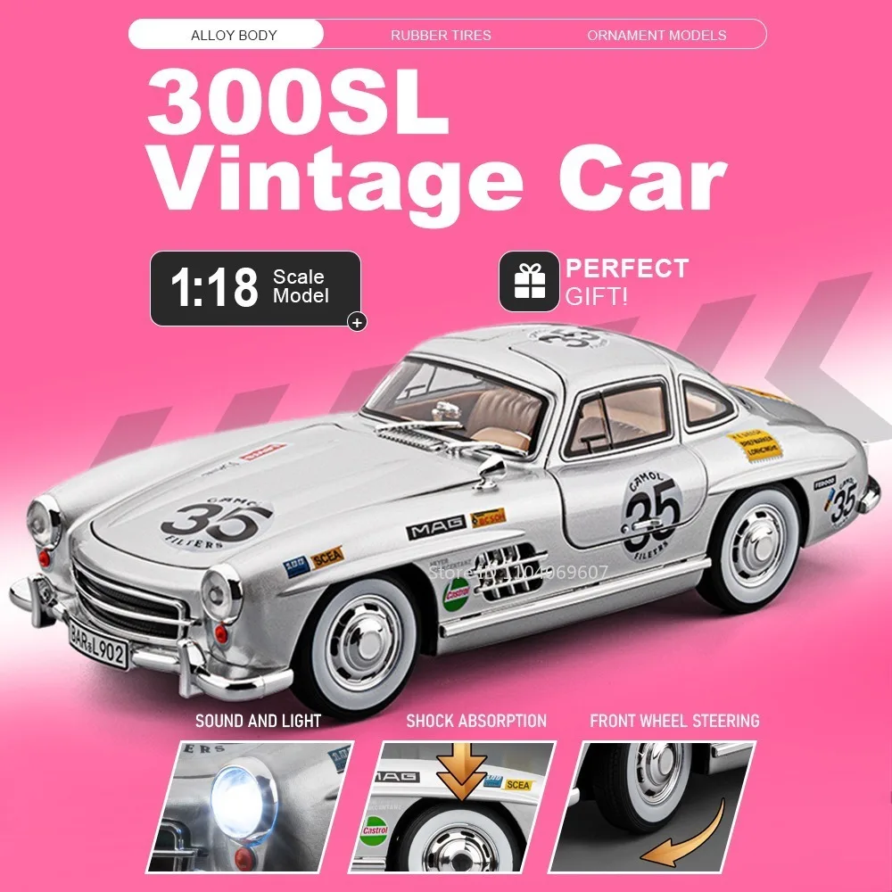 Масштабная модель 300SL 500K 1:18, винтажные автомобили, литые из сплава, с открывающимися дверями, амортизацией, звуком и светом, имитация автомобиля
Масштабная модель 300SL 500K 1:18, винтажные автомобили, литые из сплава, с открывающимися дверями, амортизацией, звуком и светом, имитация автомобиля