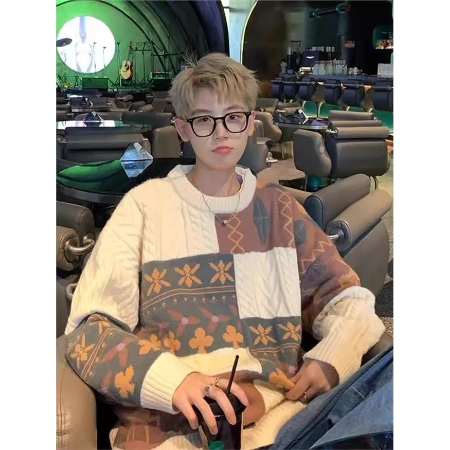 Thiened Patchwork Knitted Sweater for Men Winter Faion Brand Retro Autumn Winter Fce Flannel Cisas Couple Knitwear
Thiened Patchwork Knitted Sweater for Men Winter Faion Brand Retro Autumn Winter Fce Flannel Cisas Couple Knitwear