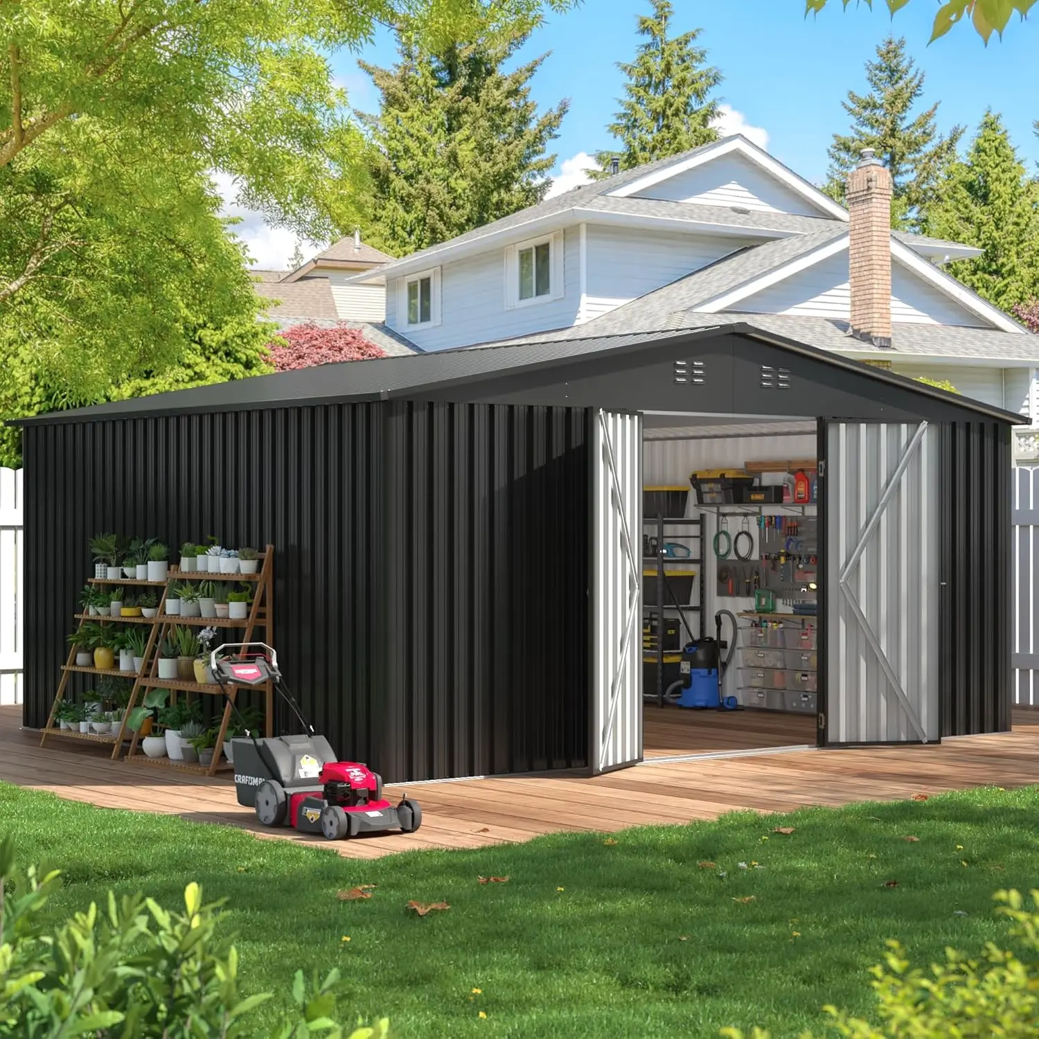 14x12FT Metal Outdoor Storage Shed Lockable Door Sloped Roof Waterproof Tool Backyard Garden Patio Lawn, Customized
14x12FT Metal Outdoor Storage Shed Lockable Door Sloped Roof Waterproof Tool Backyard Garden Patio Lawn, Customized
