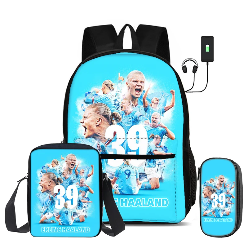 Haaland Football Star with Shoulder Bag Sports Pencil Bag Kids Rucksack 3 Pcs Set School Bags Backpack with USB interface
Haaland Football Star with Shoulder Bag Sports Pencil Bag Kids Rucksack 3 Pcs Set School Bags Backpack with USB interface