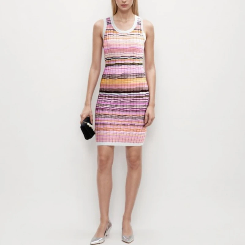 Micosoni Bohemian Style High-end Quality Summer Elegant O-Neck Sleeveless Color Matching Striped Silk Cotton Knitted Dress S-L
Micosoni Bohemian Style High-end Quality Summer Elegant O-Neck Sleeveless Color Matching Striped Silk Cotton Knitted Dress S-L