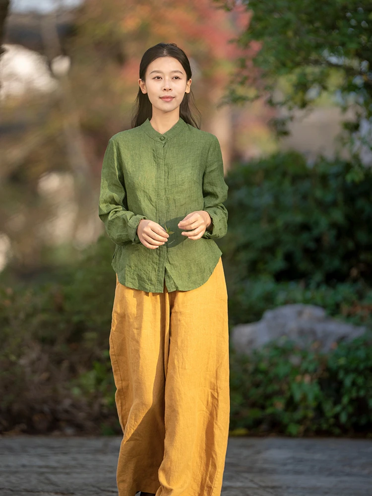 Tingzhi Linen Long Sleeve Shirt Skin-friendly Breathable Stand Collar Artistic Simple Button-up Green Women's Spring New Arrival
Tingzhi Linen Long Sleeve Shirt Skin-friendly Breathable Stand Collar Artistic Simple Button-up Green Women's Spring New Arrival
