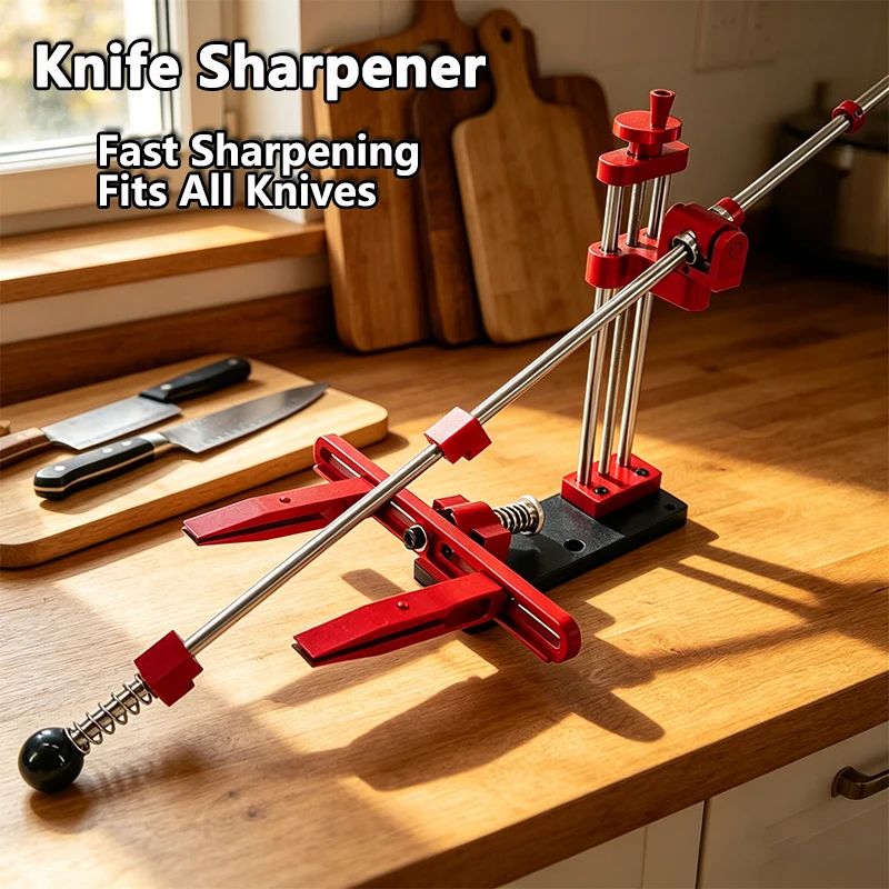 Red Aluminium Alloy Knife Sharpener Adjustable Angle Rotation Sharpening Stone Grinding System
Red Aluminium Alloy Knife Sharpener Adjustable Angle Rotation Sharpening Stone Grinding System