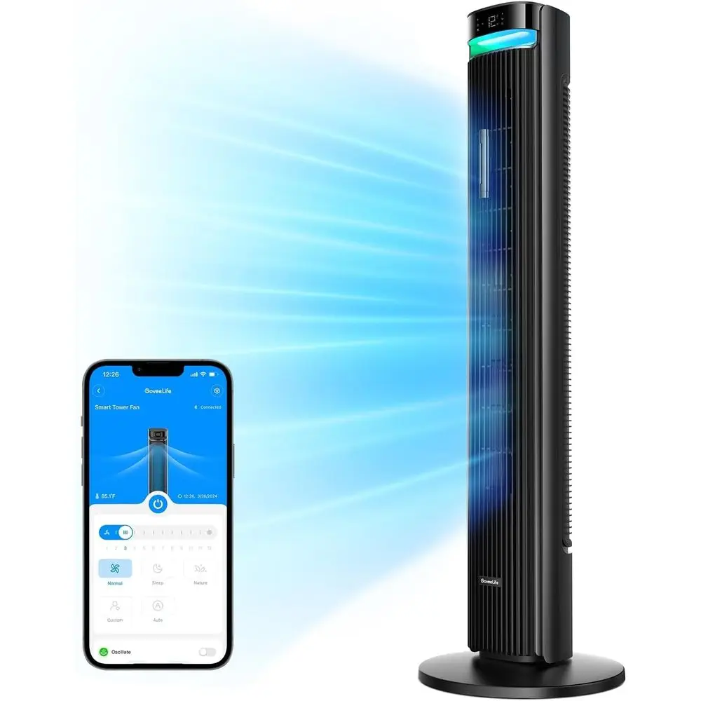 42'' Tower an or Bedroom, Smart loor ans with 150° Adjustable Oscillating, APP & Voice Control, 5 es 12 Speeds up to 26t/s, 24H
42'' Tower an or Bedroom, Smart loor ans with 150° Adjustable Oscillating, APP & Voice Control, 5 es 12 Speeds up to 26t/s, 24H