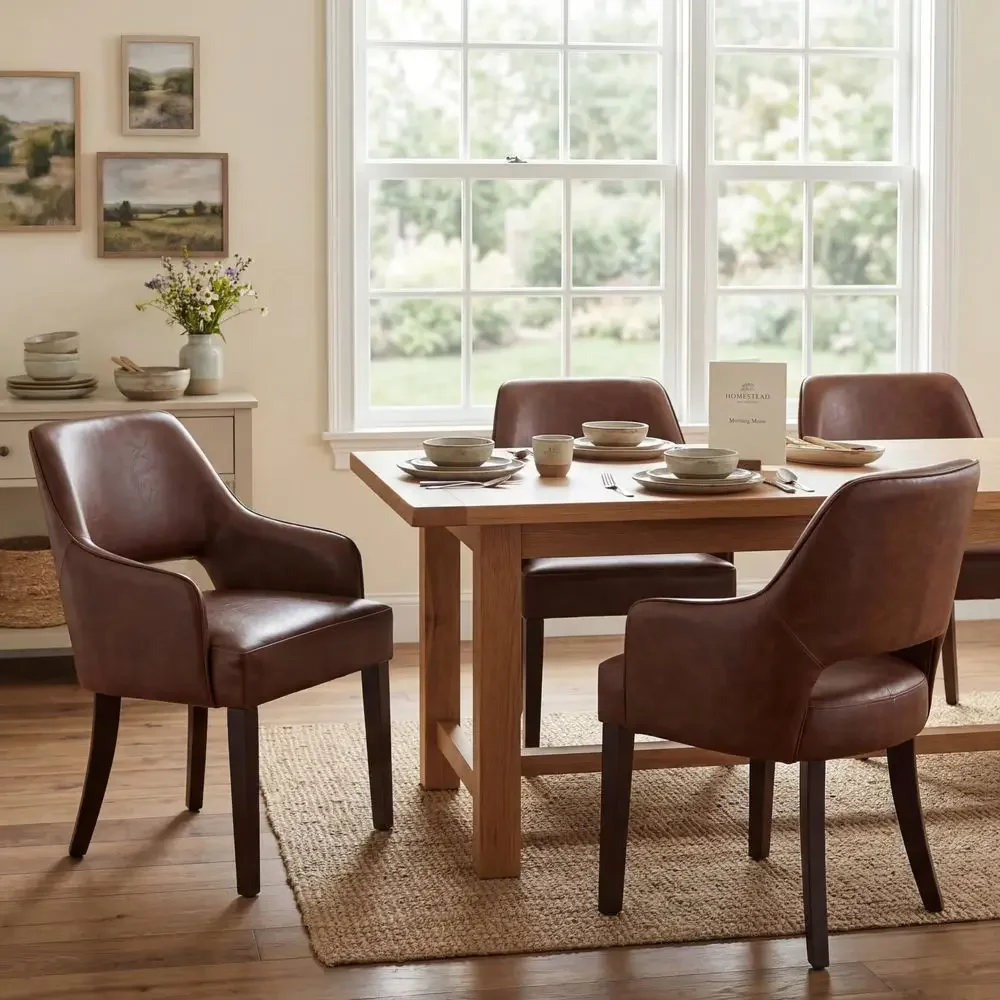 Dining Chairs Set of 4, PU Leather Upholstered Dining Chairs with Arms, Mid Century Modern Solid Wood Kitchen Chairs, Comfortab
Dining Chairs Set of 4, PU Leather Upholstered Dining Chairs with Arms, Mid Century Modern Solid Wood Kitchen Chairs, Comfortab
