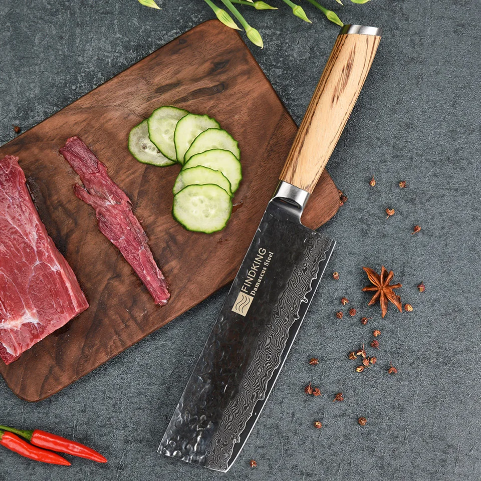 FINDKING 6.5 Inch Nakiri Knife 67-layer Damascus Steel Blade Zebra Wood Handle Sharp Chef Cleaver Slicing Japanese Kitchen Knife
FINDKING 6.5 Inch Nakiri Knife 67-layer Damascus Steel Blade Zebra Wood Handle Sharp Chef Cleaver Slicing Japanese Kitchen Knife