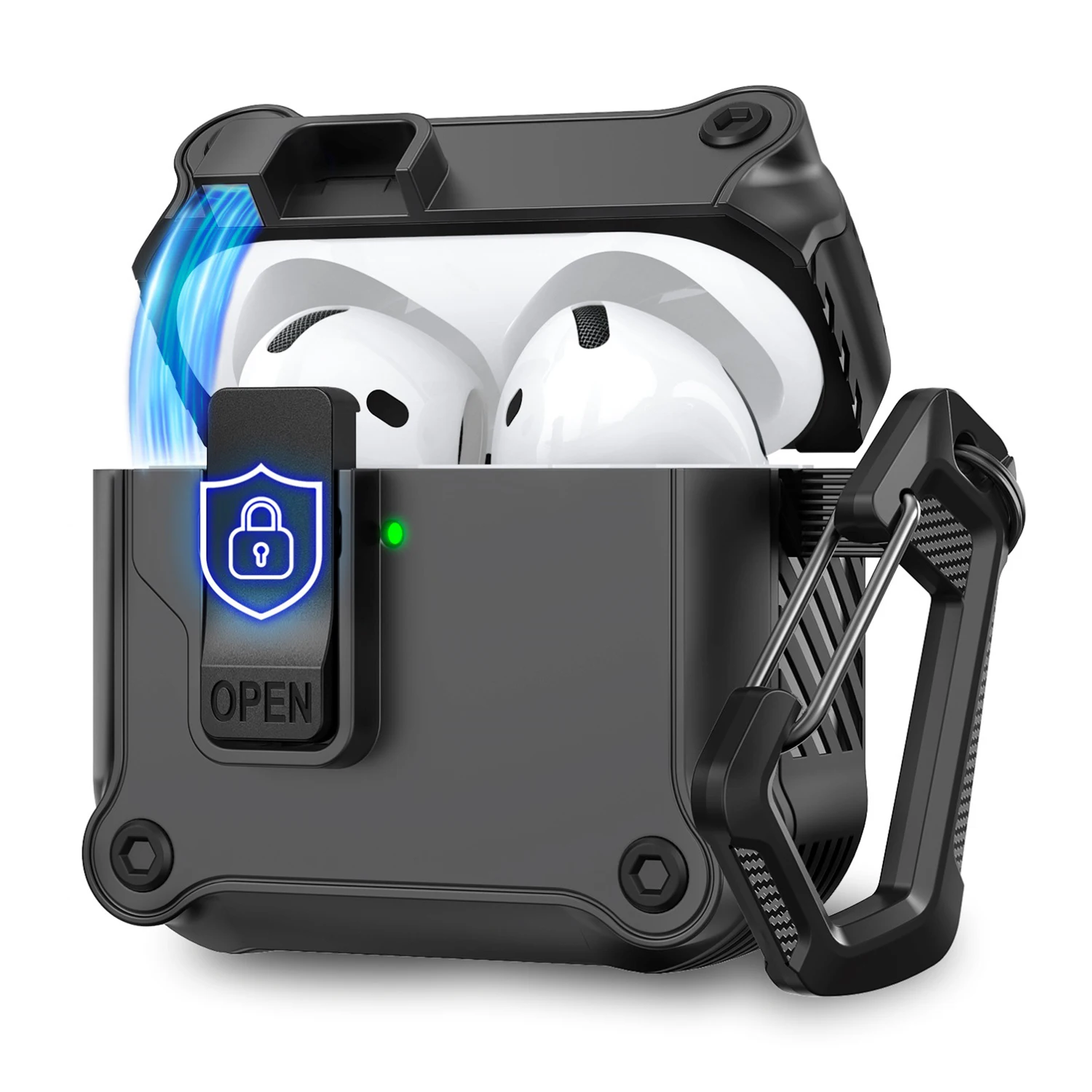 AHASTYLE WG167 For AirPods 4 Protective Case Integrated Safety Lock Switch Button Earphone Cover with Carabiner - Black
AHASTYLE WG167 For AirPods 4 Protective Case Integrated Safety Lock Switch Button Earphone Cover with Carabiner - Black