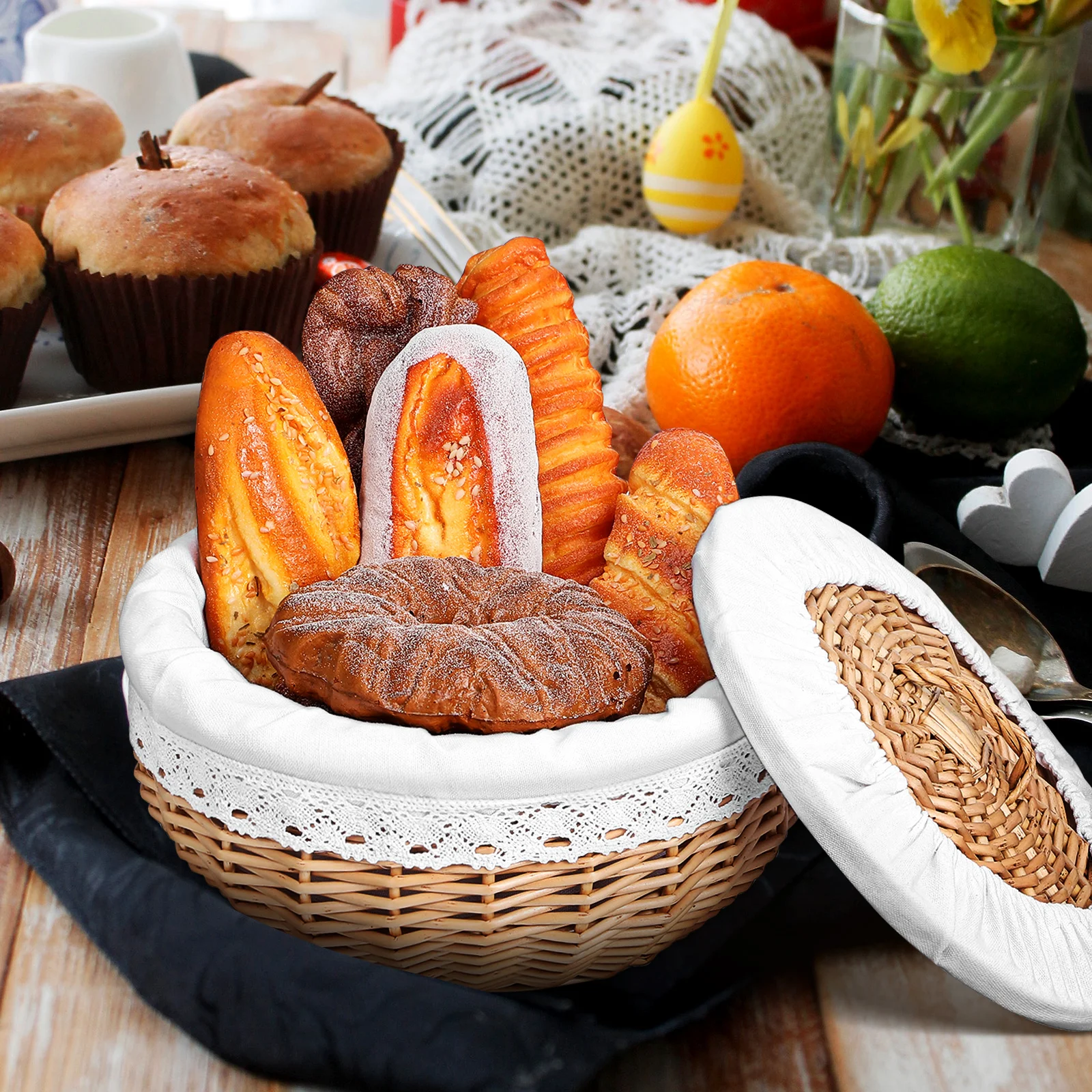 Wicker Woven Basket Round Bread Storage Container with Lid Kitchen Pantry Food Holder Pastry Snack Fruit Candy Storage Solution
Wicker Woven Basket Round Bread Storage Container with Lid Kitchen Pantry Food Holder Pastry Snack Fruit Candy Storage Solution