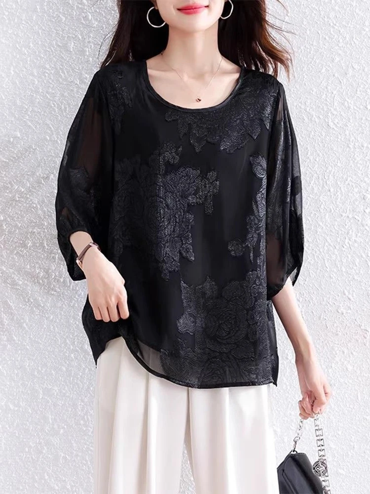 Summer New plus Size Loose Fit Short Sleeve T-Shirt Women's Casual Comfortable Meat Concealing Slimming Age-Defying Top
Summer New plus Size Loose Fit Short Sleeve T-Shirt Women's Casual Comfortable Meat Concealing Slimming Age-Defying Top