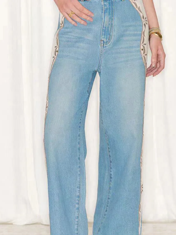 Lightweight Summer New Vintage Floral Splicing Denim Pants High Waist Nine Points Women's Straight Leg Jeans Cotton
Lightweight Summer New Vintage Floral Splicing Denim Pants High Waist Nine Points Women's Straight Leg Jeans Cotton