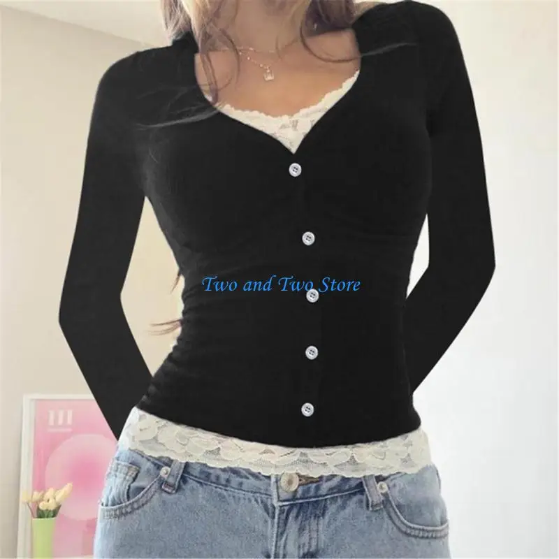 HX6F Polyester Women's Long Sleeve T Shirt Elegant Lace Trim False Two Piece Comfort Wear
HX6F Polyester Women's Long Sleeve T Shirt Elegant Lace Trim False Two Piece Comfort Wear