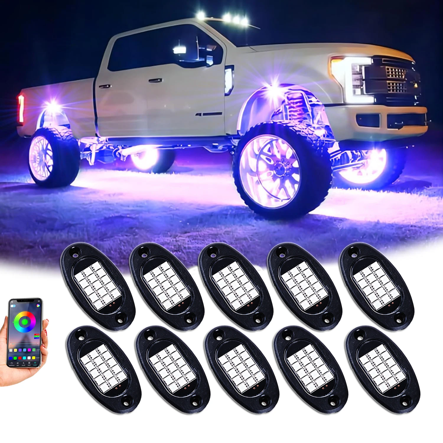10 Pods LED Rock Light Kit for Truck Offroad Waterproof Underglow LED Neon Lights Auto Decorative Lamp Car Atmosphere Lamp
10 Pods LED Rock Light Kit for Truck Offroad Waterproof Underglow LED Neon Lights Auto Decorative Lamp Car Atmosphere Lamp