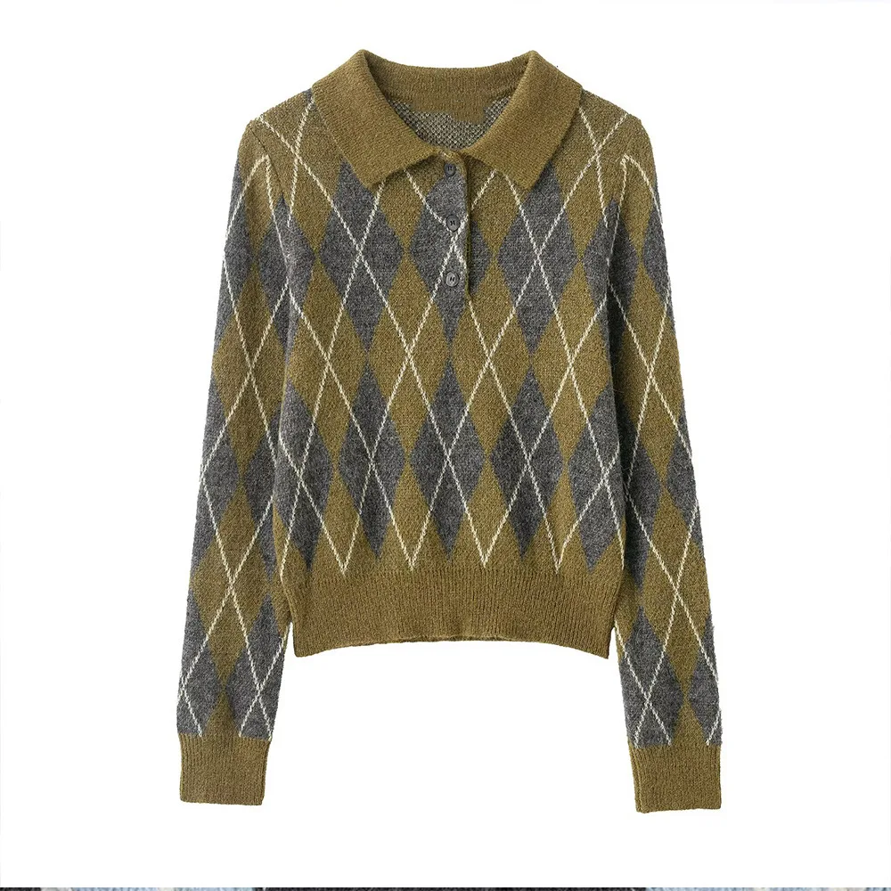 2025 Women's Autumn European and American Style POLO Collar Long Sleeve Diamond Pullover Knitted Sweater Tops for Women
2025 Women's Autumn European and American Style POLO Collar Long Sleeve Diamond Pullover Knitted Sweater Tops for Women