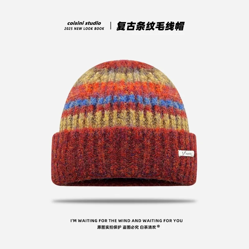 Корейские вязаные шапки в контрастную полоску в стиле ретро для женщин, зимние теплые и универсальные маленькие пуловеры с изображением лица
Корейские вязаные шапки в контрастную полоску в стиле ретро для женщин, зимние теплые и универсальные маленькие пуловеры с изображением лица