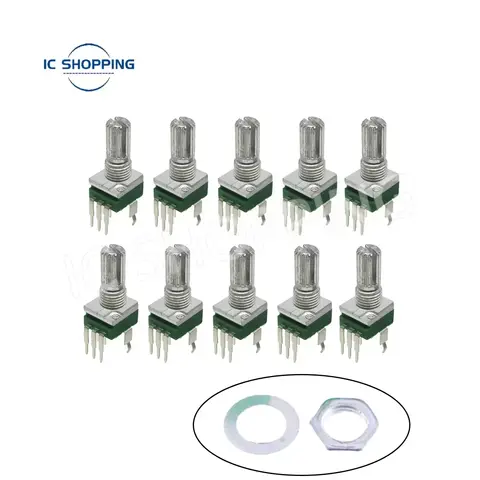 10PCS RK097 Precision Potentiometer แนวตั้ง SINGLE Link Shank ความยาว 15 มม.เกียร์ 3-PIN B2K B5K B10K B20K B50K B100K B500K B1M