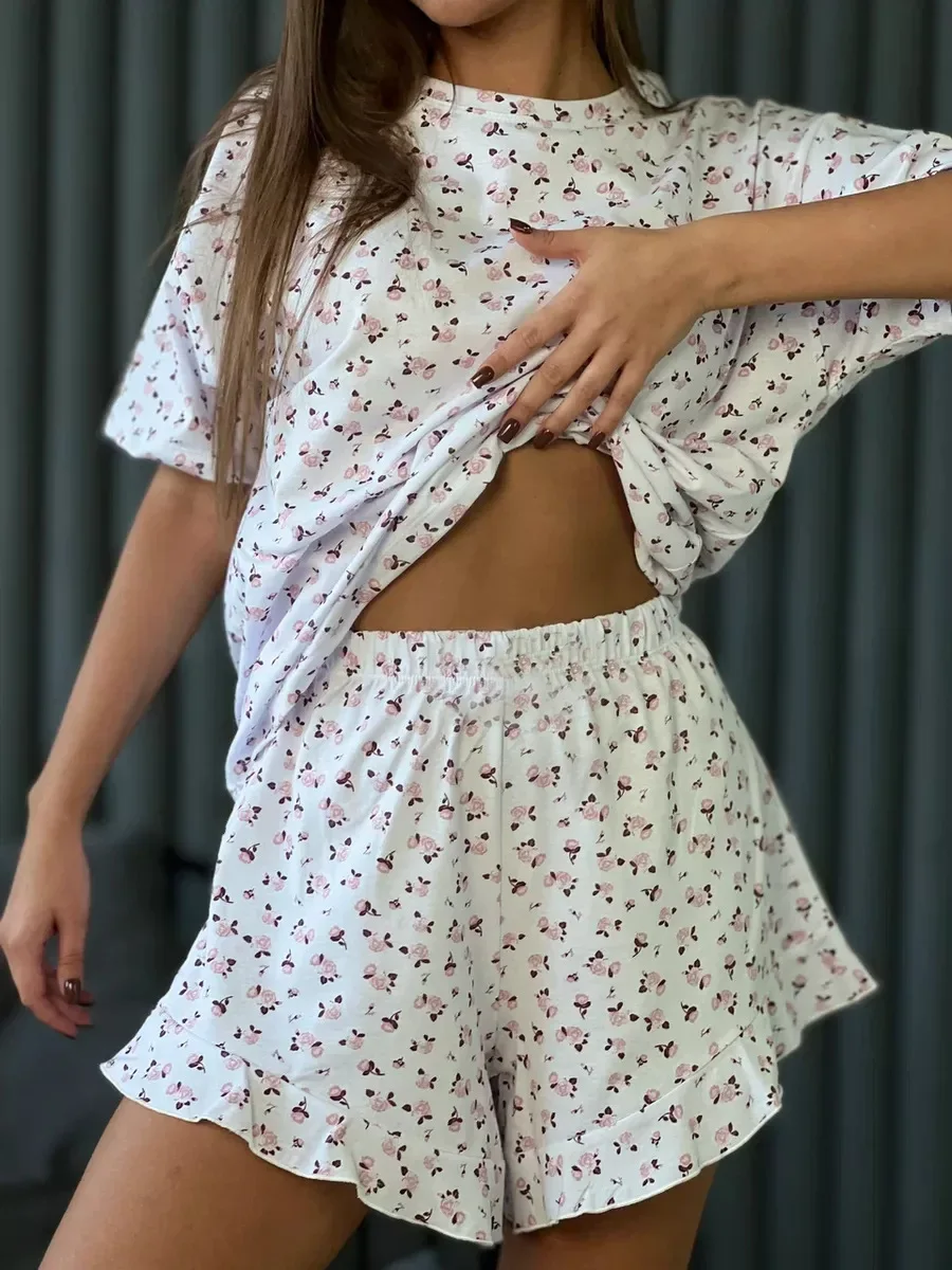 Summer Floral Printed 2 Pieces Pajama Sets Women's Sleepwear Short Sleeve Tops and Shorts Casual Homewear Loungewear
Summer Floral Printed 2 Pieces Pajama Sets Women's Sleepwear Short Sleeve Tops and Shorts Casual Homewear Loungewear