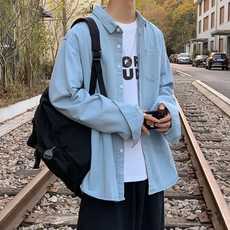 Solid Denim Long sleeve Shirts Autumn Trendy Outer Wear Loose Japan fashion Retro Cargo Casual Shirt Outerwear E5208
Solid Denim Long sleeve Shirts Autumn Trendy Outer Wear Loose Japan fashion Retro Cargo Casual Shirt Outerwear E5208