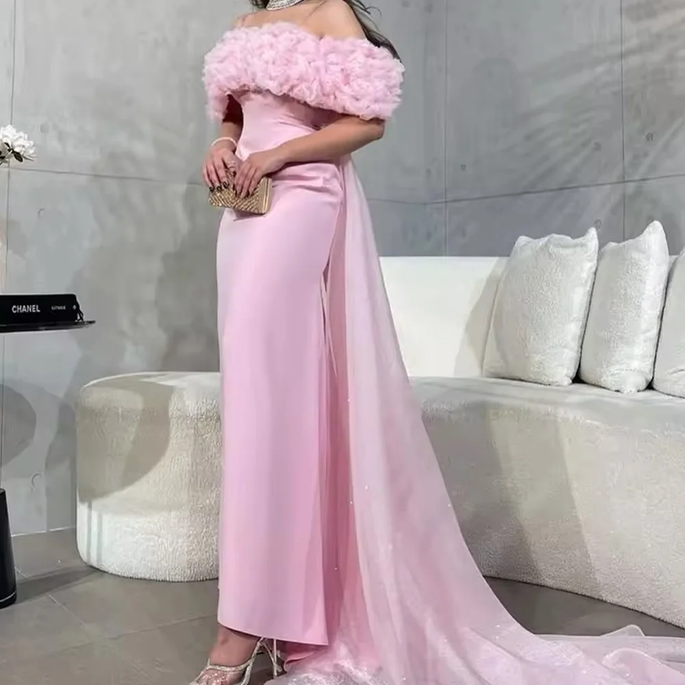 Customized Exquisite Panel Train Crystal Off the Shoulder Evening Dress Graceful Satin Short Sleeves Pleats Vestido De Noche
Customized Exquisite Panel Train Crystal Off the Shoulder Evening Dress Graceful Satin Short Sleeves Pleats Vestido De Noche