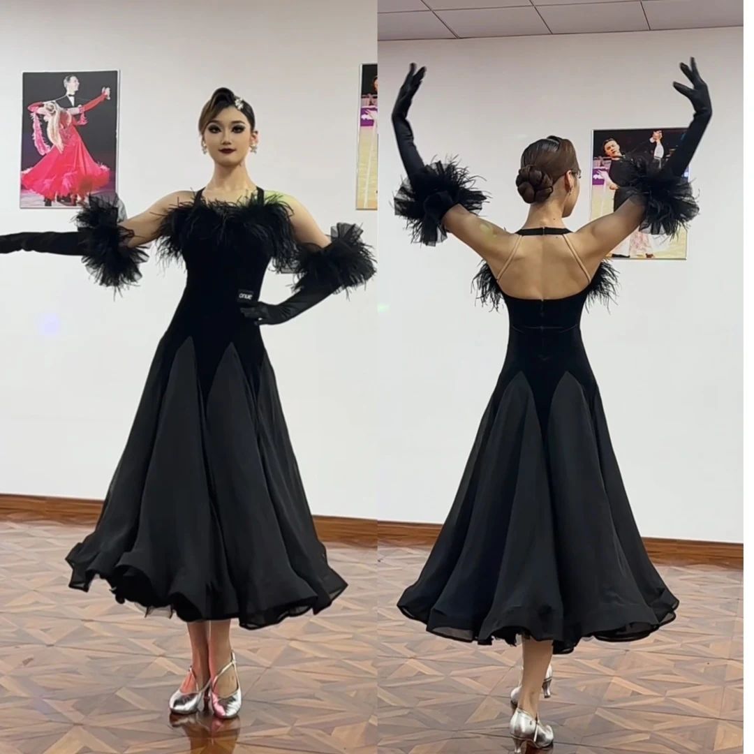 Black Feather Ballroom Dance Dresses Competition Clothing Women Waltz Dance Performance Costume Prom Dress Stage Wear BL18085
Black Feather Ballroom Dance Dresses Competition Clothing Women Waltz Dance Performance Costume Prom Dress Stage Wear BL18085