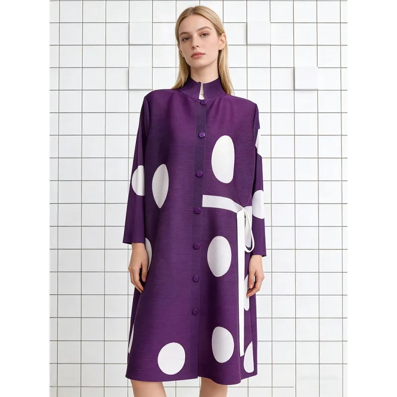 Miyake Ribbon Loose Pleated Polka Dot Cardigan Dress 2026 Women's New Long Sleeve Stand Collar Shirt Elastic Knee-Length Skirt
Miyake Ribbon Loose Pleated Polka Dot Cardigan Dress 2026 Women's New Long Sleeve Stand Collar Shirt Elastic Knee-Length Skirt