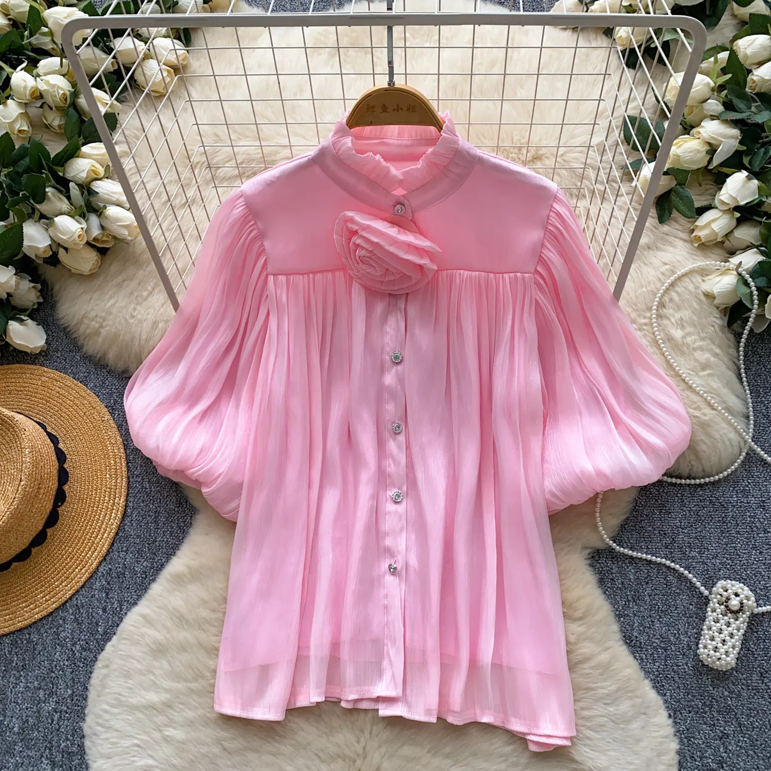 Women's Satin Blouse Summer Shirt Korean Lantern Long Sleeve 3D Floral Ruffle Trim Elegant Office Wear Top Female Blusa BL419
Women's Satin Blouse Summer Shirt Korean Lantern Long Sleeve 3D Floral Ruffle Trim Elegant Office Wear Top Female Blusa BL419