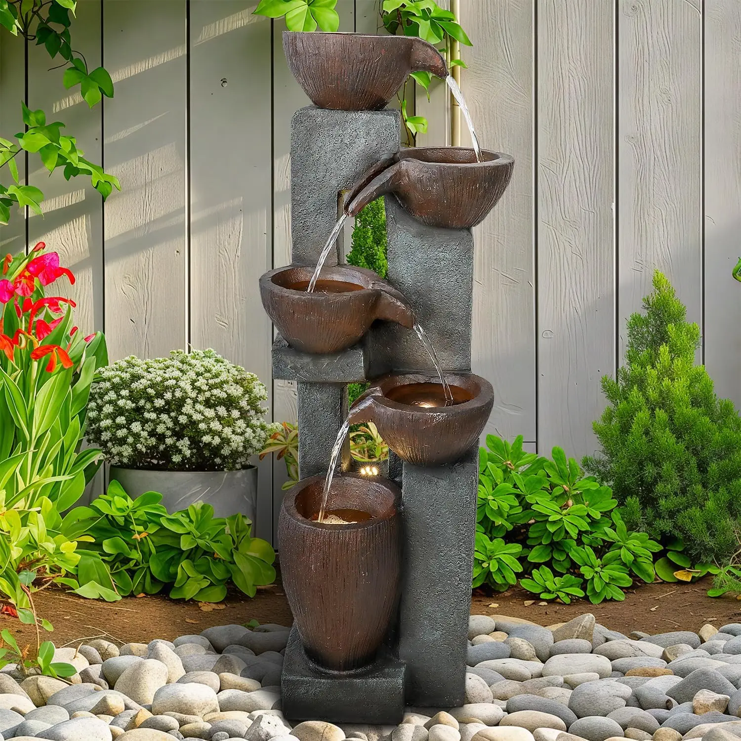 39” H Modern Outdoor Fountain - 5 Crocks Outdoor Garden Fountains with Contemporary Design&LED Light for Garden, Patio, Deck, Po
39” H Modern Outdoor Fountain - 5 Crocks Outdoor Garden Fountains with Contemporary Design&LED Light for Garden, Patio, Deck, Po