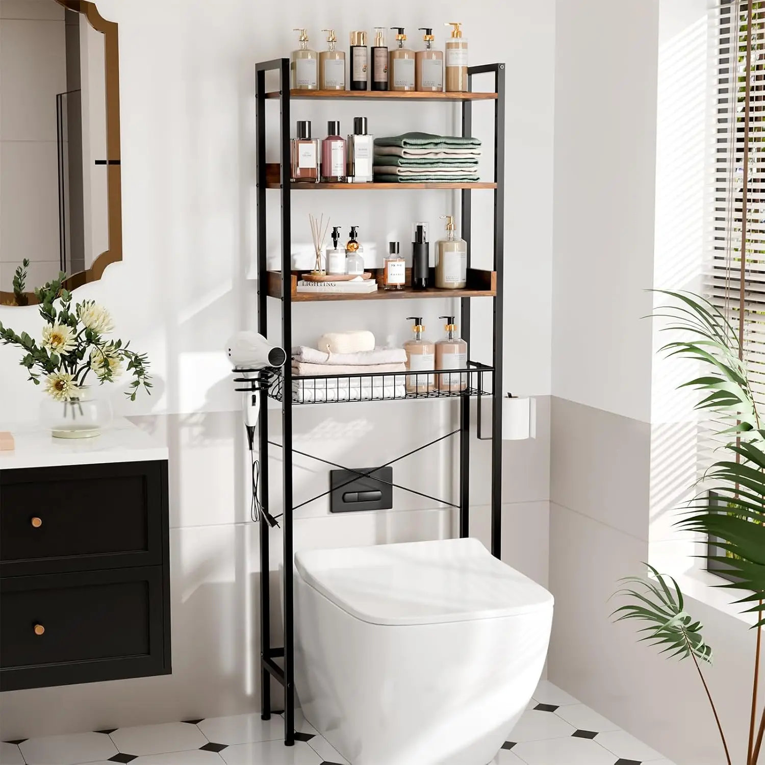 Over-The-Toilet Storage Rack,4 Tier Bathroom Shelf Organizer Adjustable with Basket and Paper Holder,Freestanding Bathroom Sp
Over-The-Toilet Storage Rack,4 Tier Bathroom Shelf Organizer Adjustable with Basket and Paper Holder,Freestanding Bathroom Sp