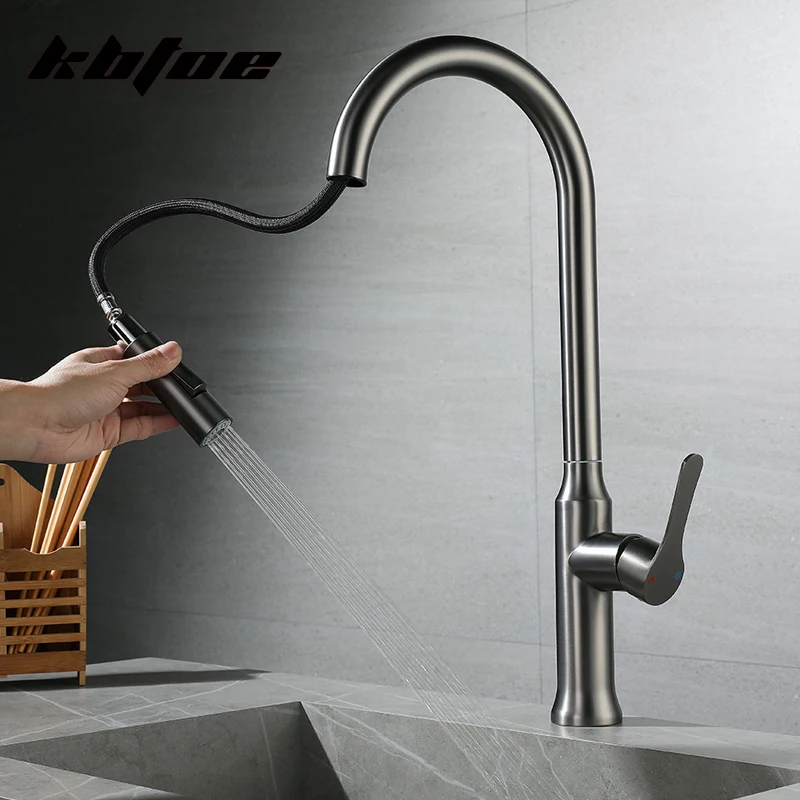 Gun Grey Pull-Out Kitchen Faucet 360° Rotation Deck Mounted Hot/Cold Water Sink Mixer Tap 2 Modes Spray Modern Crane Brushed
Gun Grey Pull-Out Kitchen Faucet 360° Rotation Deck Mounted Hot/Cold Water Sink Mixer Tap 2 Modes Spray Modern Crane Brushed
